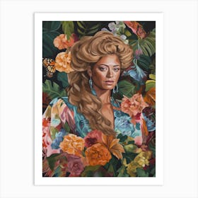 Floral Handpainted Portrait Of Beyonce 2 Art Print