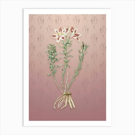 Vintage Lily of the Incas Botanical on Dusty Pink Pattern n.0881 Art Print