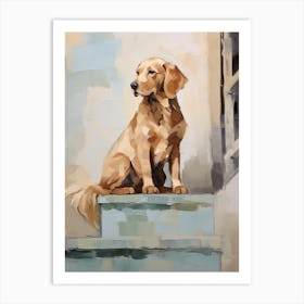 Golden Retriever Dog, Painting In Light Teal And Brown 2 Art Print