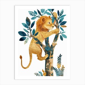 African Lion Climbing A Tree Clipart 2 Art Print