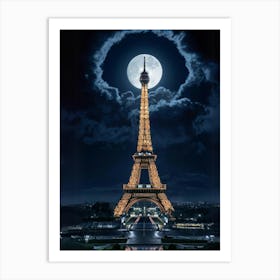 Full Moon Over The Eiffel Tower Art Print