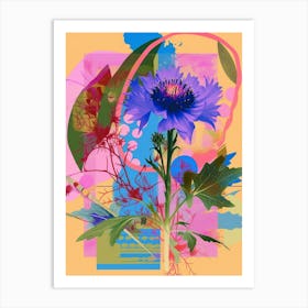 Cornflower (Bachelor S Button) 3 Neon Flower Collage Art Print