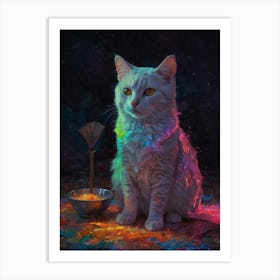 Cat With Broom Art Print