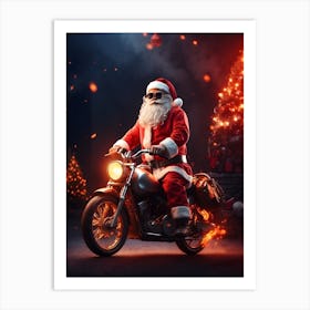 Santa Claus Riding Bike Art Print