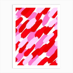 Red and Pink Brush Strokes Abstract Art Print