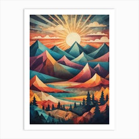 Minimalist Sunset Low Poly Mountains (12) Art Print