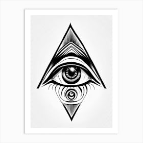 Mysticism, Symbol, Third Eye Simple Black & White Illustration 4 Art Print