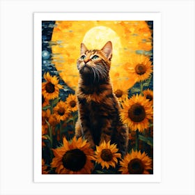 Cat Sunflowers Wall Art 14 Art Print