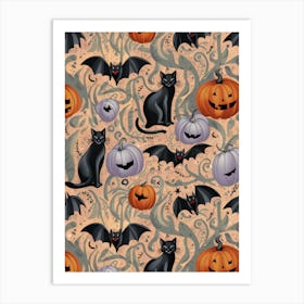 Halloween Cats And Pumpkins Art Print