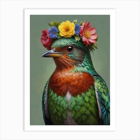 Bird With Flower Crown European Robin 3 Art Print