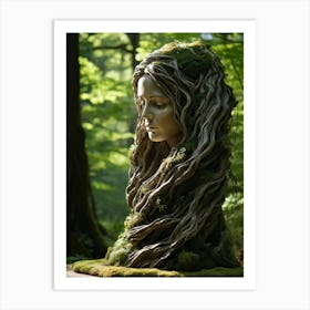 Sculpture Featuring Weathered Furrowed Face Textured With Strands Of Grass Knots Of Wood Nestled (1) Art Print