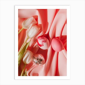 Easter Eggs On Pink Fabric Art Print