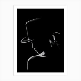 Silhouette Of A Woman In A Hat Art Print