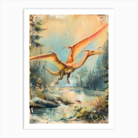 Flying Dinosaur Storybook Illustration Art Print