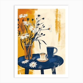 Daises Flowers On A Table   Contemporary Illustration 1 Art Print