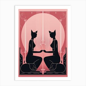 The Lovers Tarot Card, Black Cat In Pink 1 Art Print