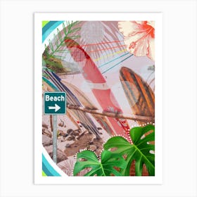 To The Beach Tropical Collage Art Print
