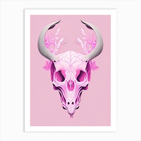 Animal Skull Pink 2 Line Drawing Art Print