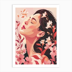 Portrait Of A Woman With Flowers 1 Art Print