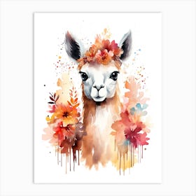 A Llama Watercolour In Autumn Colours 1 Art Print