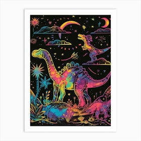 Abstract Neon Dinosaur Explosion 2 Art Print