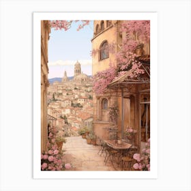 Nice France 3 Vintage Pink Travel Illustration Art Print