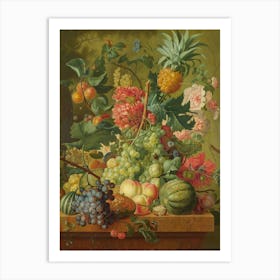 Fruit And Flowers, Paulus Theodorus van Brussel Art Print