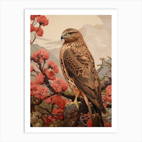 Dark And Moody Botanical Red Tailed Hawk 1 Art Print