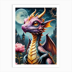 Dragon with moon Art Print