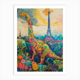 Dinosaur In Paris Painting 2 Art Print