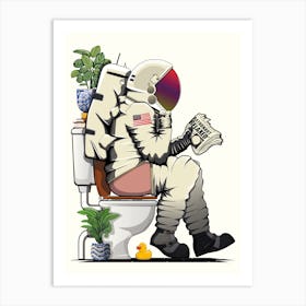 Astronaut On Toilet, in Bathroom Art Print