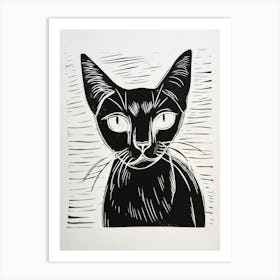 Tonkinese Cat Linocut Blockprint 2 Art Print