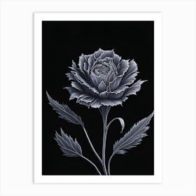 A Carnation In Black White Line Art Vertical Composition 14 Art Print