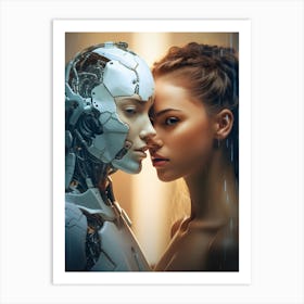 Harmonious Human-Robot Encounter Art Print