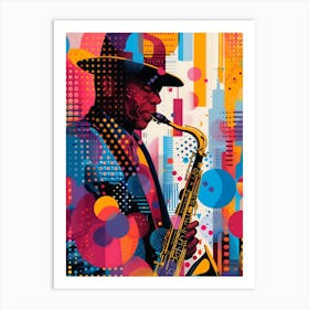 Jazz Saxophone Player, Vibrant, Pop Art Art Print