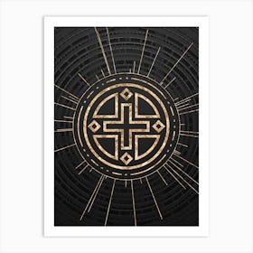Geometric Glyph in Gold with Radial Array Lines on Dark Gray n.0001 Art Print