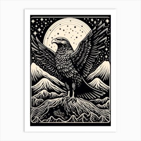 B&W Bird Linocut Eagle 1 Art Print
