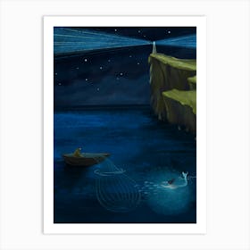 Fairytale Lighthouse At Night Art Print