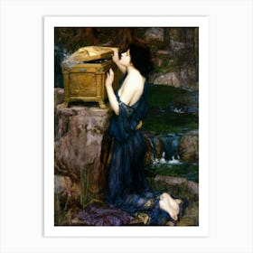 Pandora's Box - John Williams Waterhouse Oil Painting - Remastered Image - Vintage Victorian Dreamy Mythological Pagan Witchy Magic Dreamy Witchcore Fairytale Cottagecore Famous Golden Box Beautiful Art Print