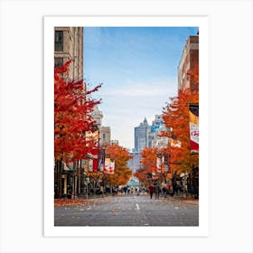 An Autumnal Scene Rich In Fall Foliage Utilizing A Vibrant Red And Orange Color Palette Showcasin (5) Art Print