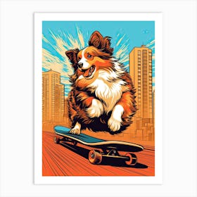 Shetland Sheepdog (Sheltie) Dog Skateboarding Illustration 2 Art Print