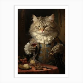 Cat Drinking Wine Rococo Style 3 Art Print