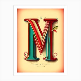 M, Letter, Alphabet Vintage Sketch 1 Art Print