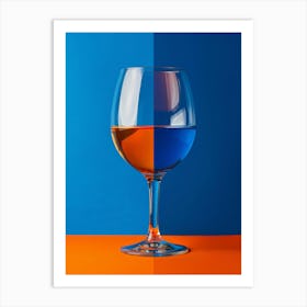 Wine Glass On Blue And Orange Background 1 Art Print