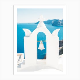White Church Bell On Santorini Art Print