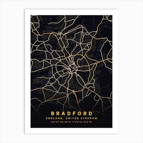 Bradford England Black And Gold Map Art Print