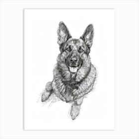 German Shepherd Line Sketch 1 Art Print