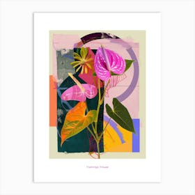 Flamingo Flower (Anthurium) 3 Neon Flower Collage Poster Art Print