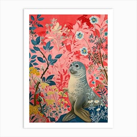 Floral Animal Painting Harp Seal 1 Art Print