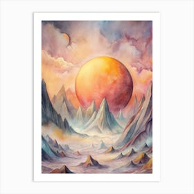 A Futuristic Landscape Oversized Sun And Abstrac (1) Art Print